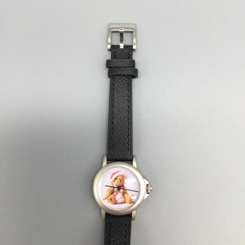 Cherished Teddies Val Womens Watch 29mm Black Strap Silver Tone New Battery 1999
